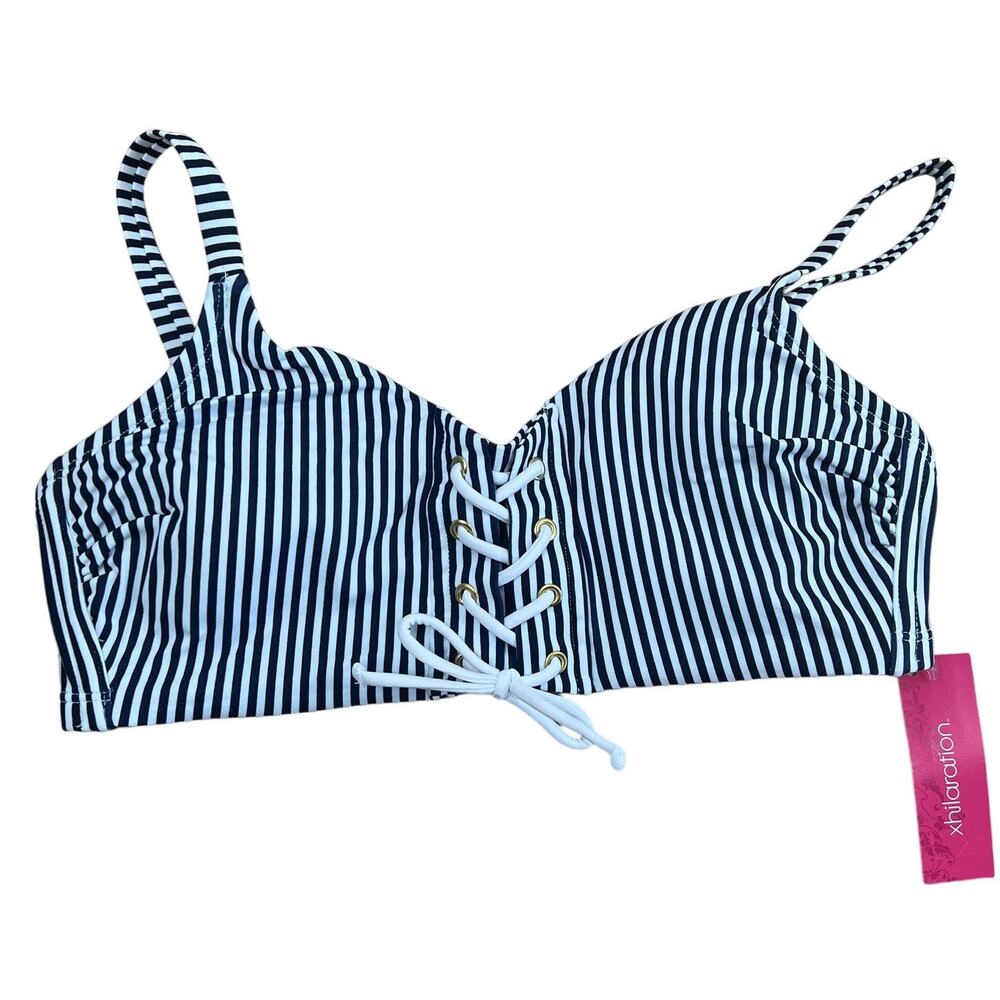Xhilaration Women's Blue and White Striped Bikini Top - Size Medium - NWT